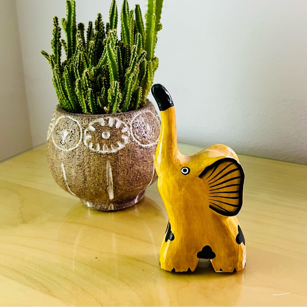Cute small carved wood, hand painted elephant